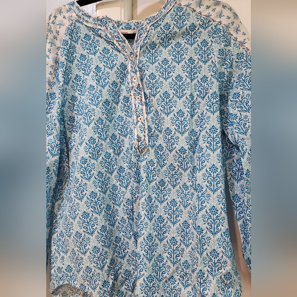 Women's Sundance Tassel Long Sleeve Henley Shirt, Size L - Picture 2 of 11